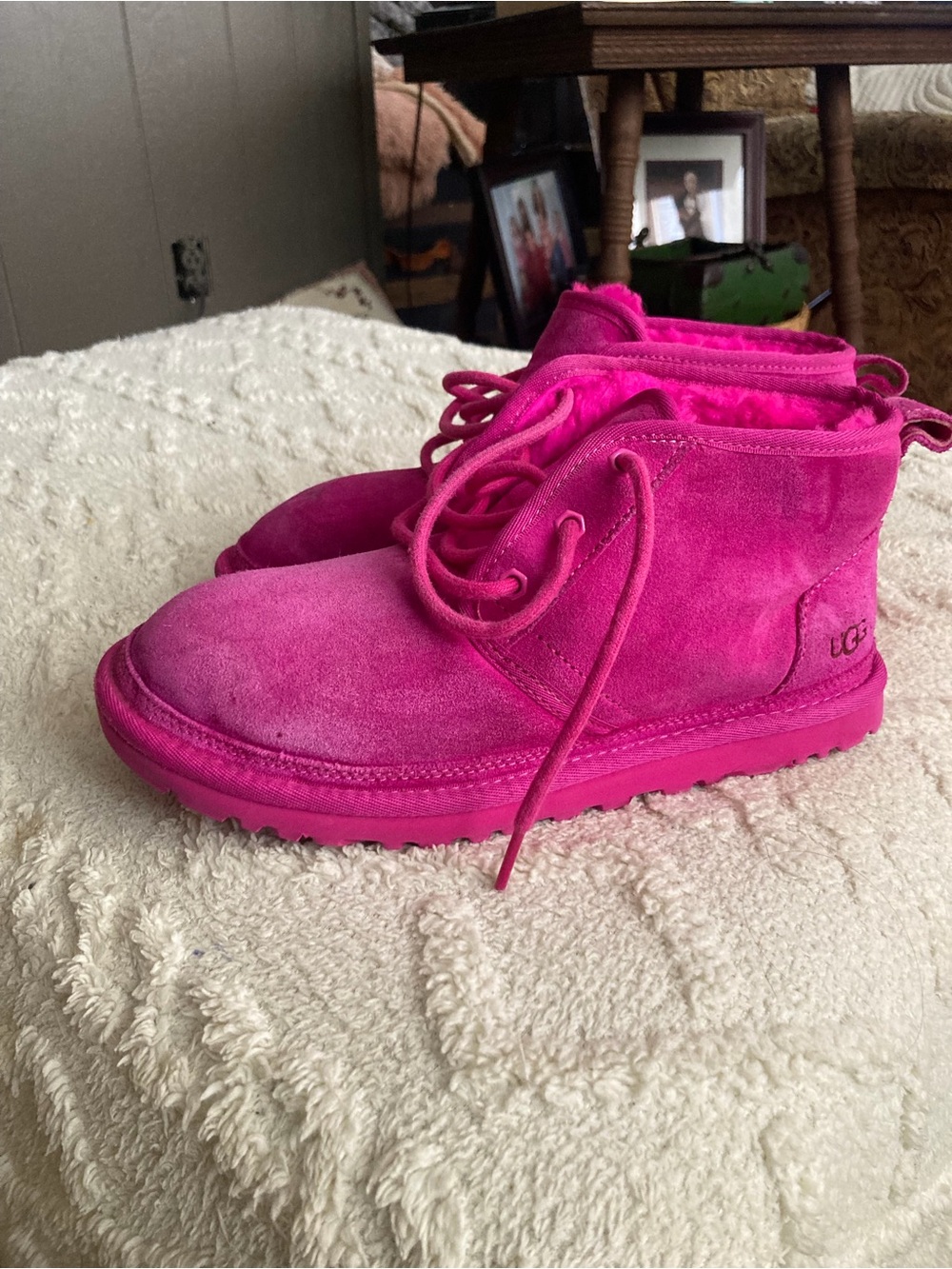 UGG Hot Pink Suede Lace-Up Ankle Boots